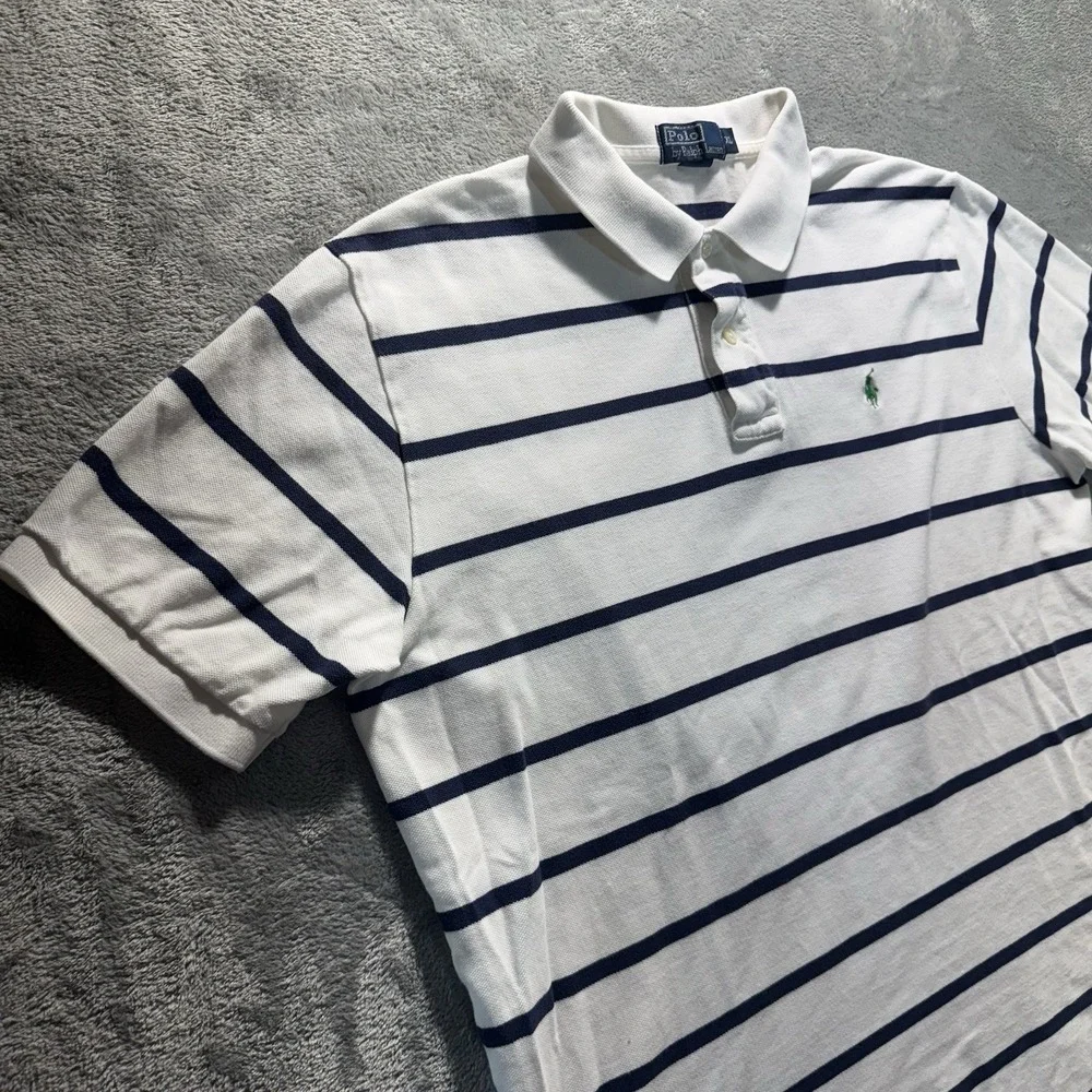 Polo Ralph Lauren Polo Shirt Mens XL White Blue‎ Striped Preppy Casual